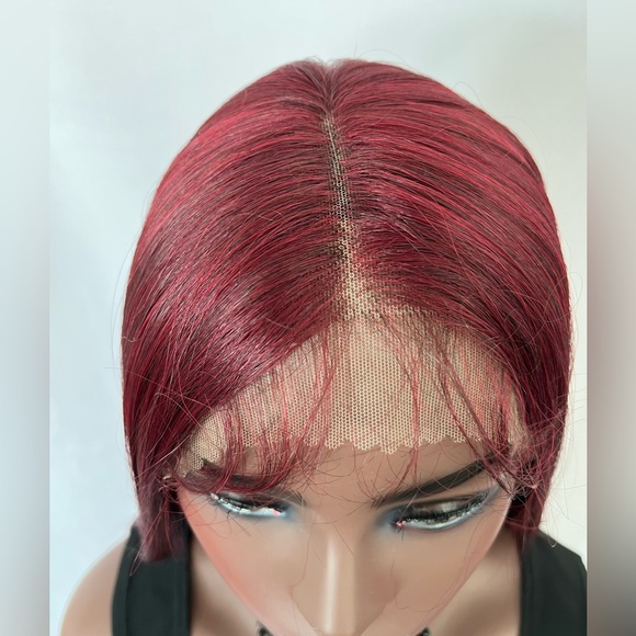 Long Straight 24” Burgundy Wine Premium Fiber Lace Front Wig - Picture 2 of 7